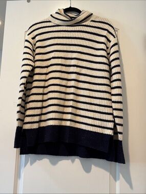 J. Crew Cream and Navy Striped Turtleneck Sweater✨
